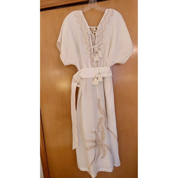 NEW! Calypso St. Barth Penelope Linen Embroidered Maxi Dress White Palm S $425 - Picture 6 of 16